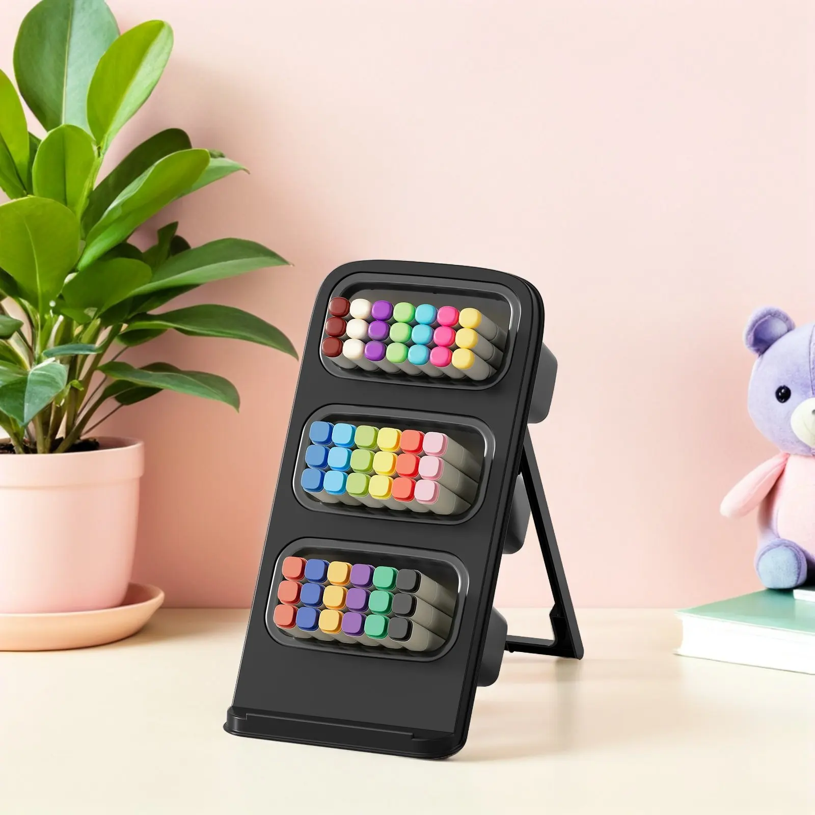 2Pcs Desk Organizer Brush Holder Marker Cup Plastic Multifunctional Pencil Lipstick Makeup Brush Container Vanity Countertop Pen