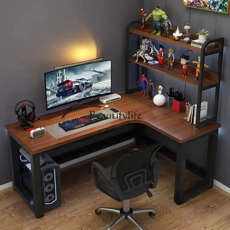 

European Corner Computer Desk Double Desktop Gaming table for Office Furniture Study Desk Bookshelf Bedroom L-shaped Office Desk