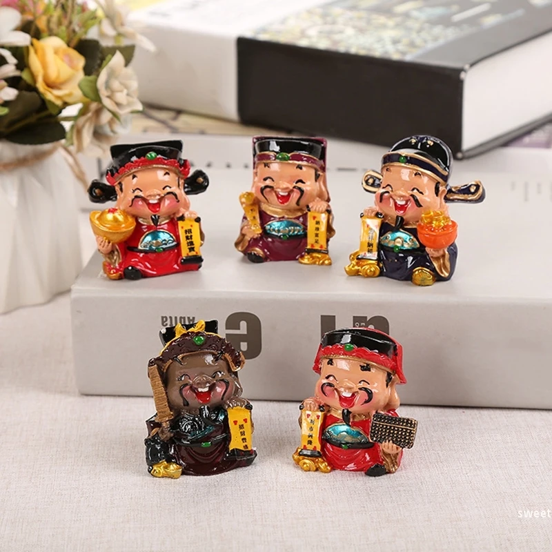 Resin Five Wealth God Creative Cartoon Fortune Riches God Blessing Miniature Ornament Home Desktop Decor Car Interior Decoration