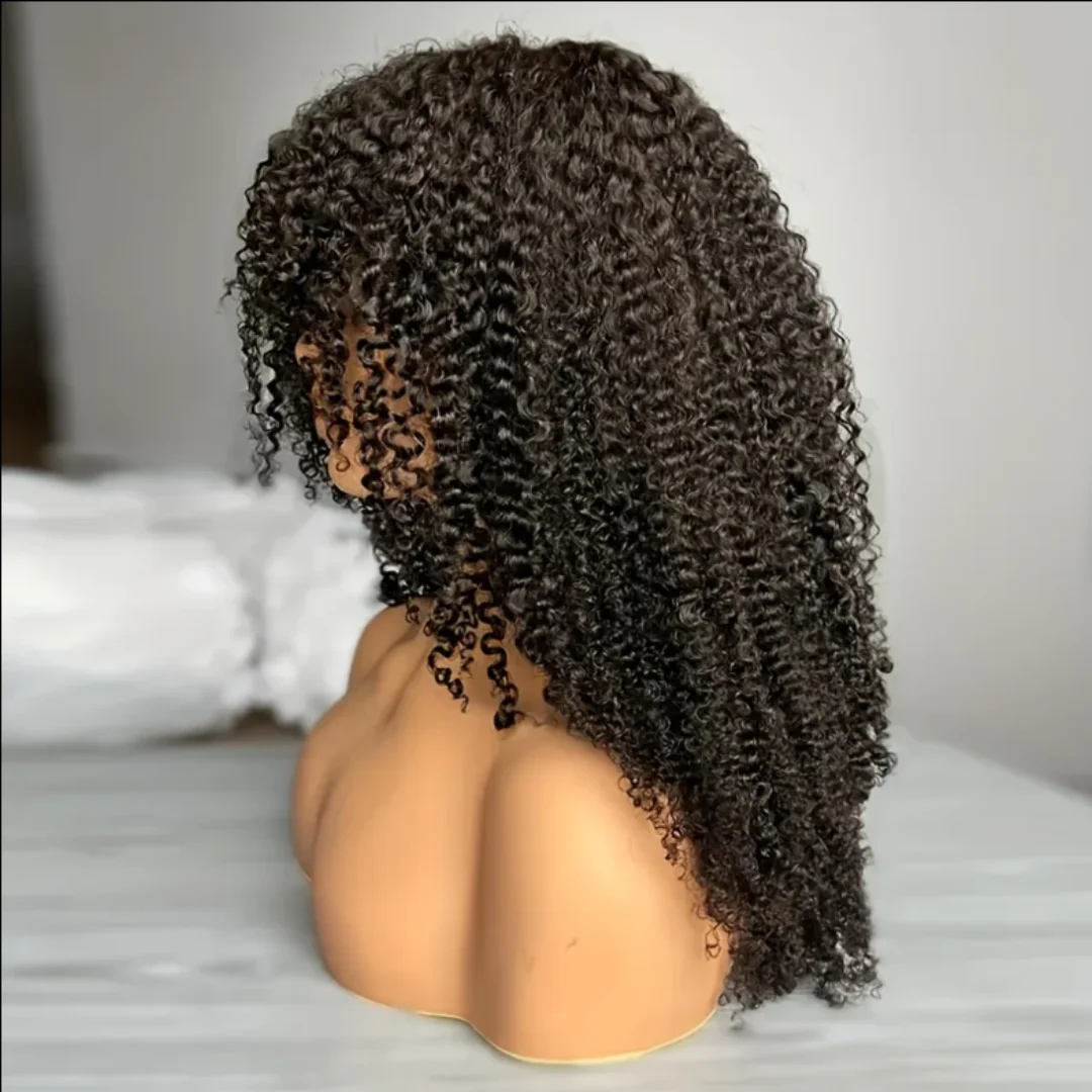 Soft Kinky Curly 180Density Natural Black Long 26Inch Deep Lace Front Wig For Women With Baby Hair Preplucked Glueless Daily