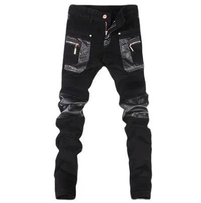 الخريف والشتاء الرجال الكورية السراويل الجلدية عادية سليم بنطال ملاصق للجسم سستة تصميم الربط السراويل الجلدية #4