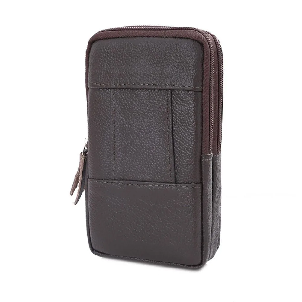 PU Leather Mobile Phone Pouch Multi-layer Solid Color Vertical Phone Belt Hanging Pouch Waterproof Leisure Belt Waist Bag