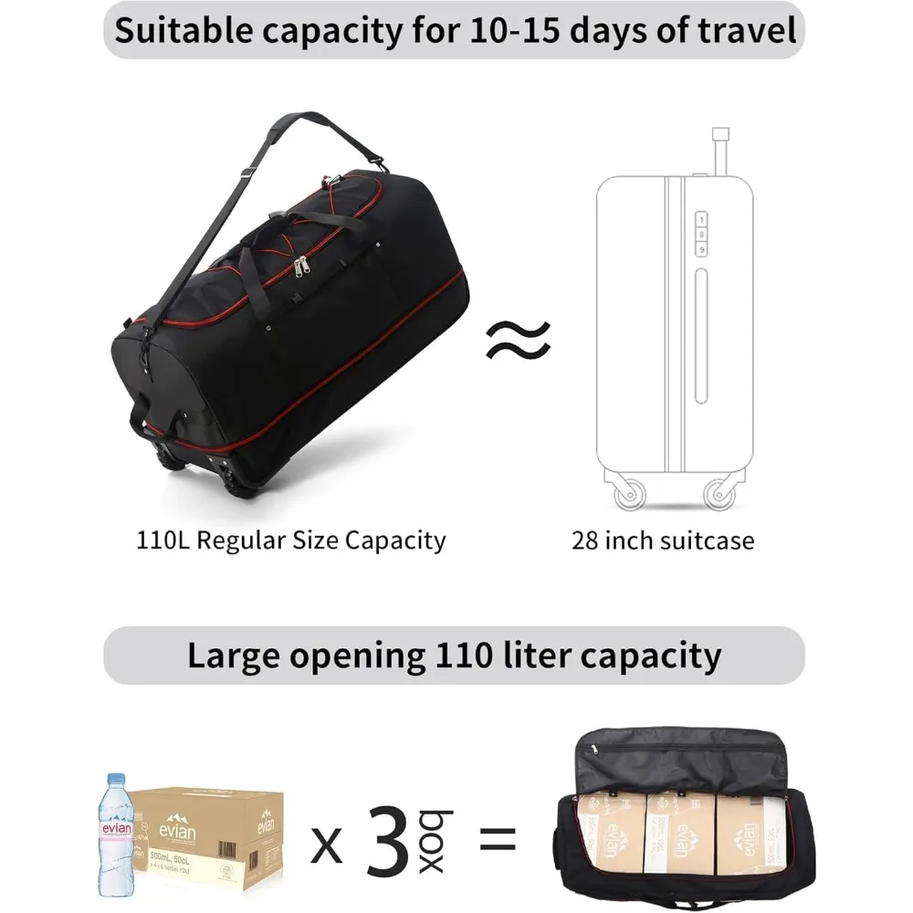 32 حقيبة سفر ذات عجلات ناعمة قابلة للطي، حقيبة شحن دوارة قابلة للتوسيع من 110 لتر إلى 140 لتر مع عجلتين وجيوب متعددة1 (