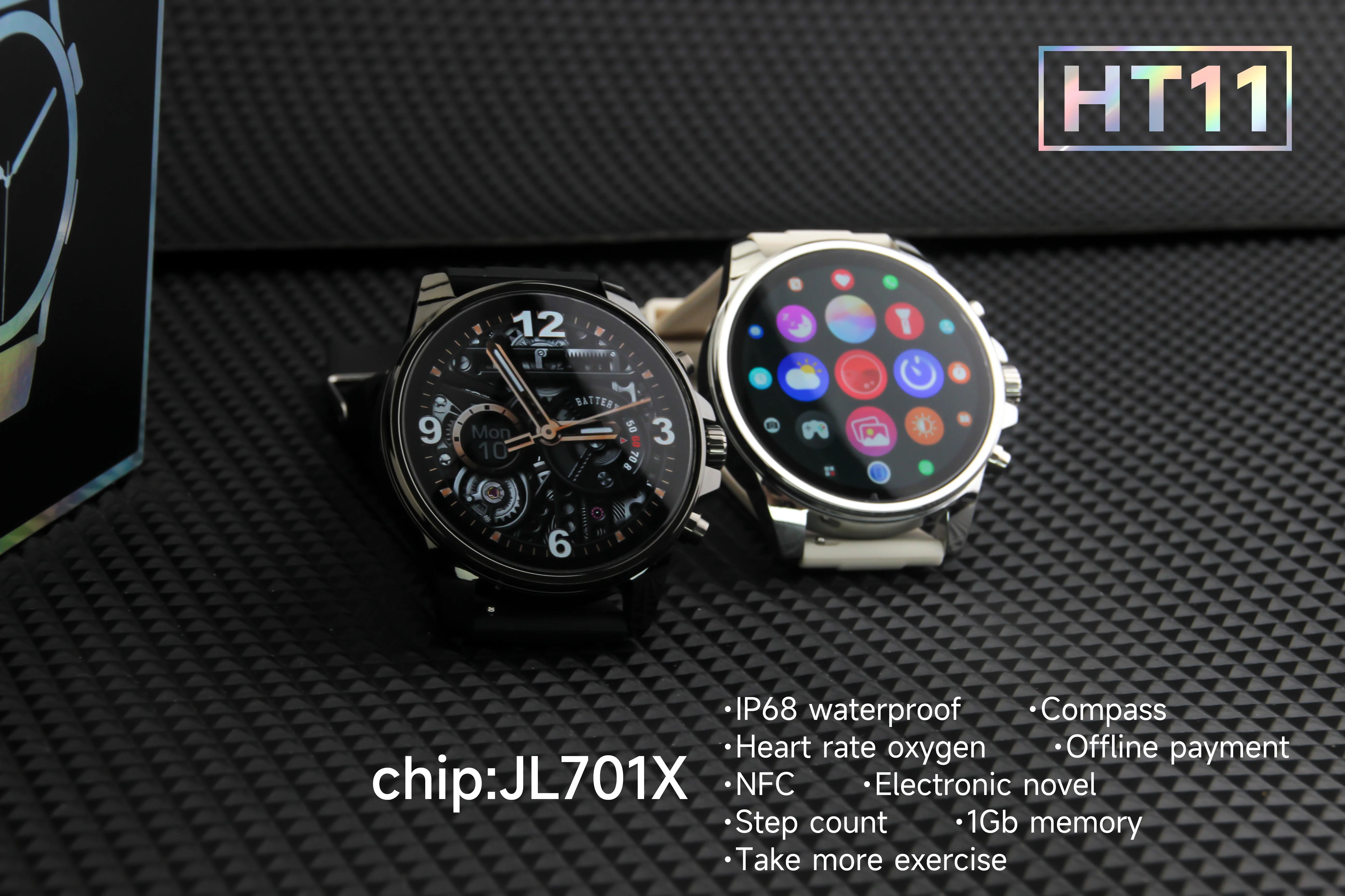 TJXL-HT11 Smart Watch da uomo IP68 Impermeabile NFC 1Gb Memoria Monitor di ossigeno Smartwatch HT11