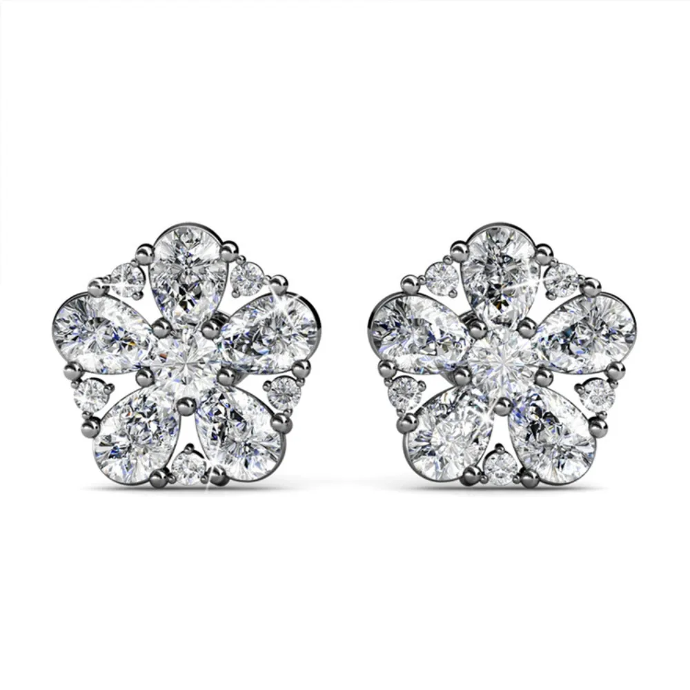 Daisini Small Flower Stud Earrings Quality brass with 18K White Gold Plated Embellished With Premium Swarovski Crystals