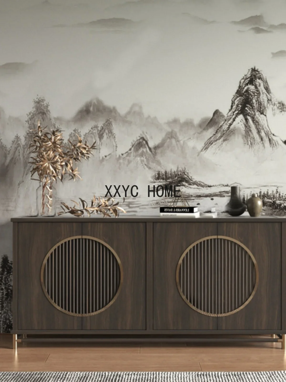 

New Chinese Retro Style Entrance Cabinet Hotel Club Light Luxury Sideboard Cabinet