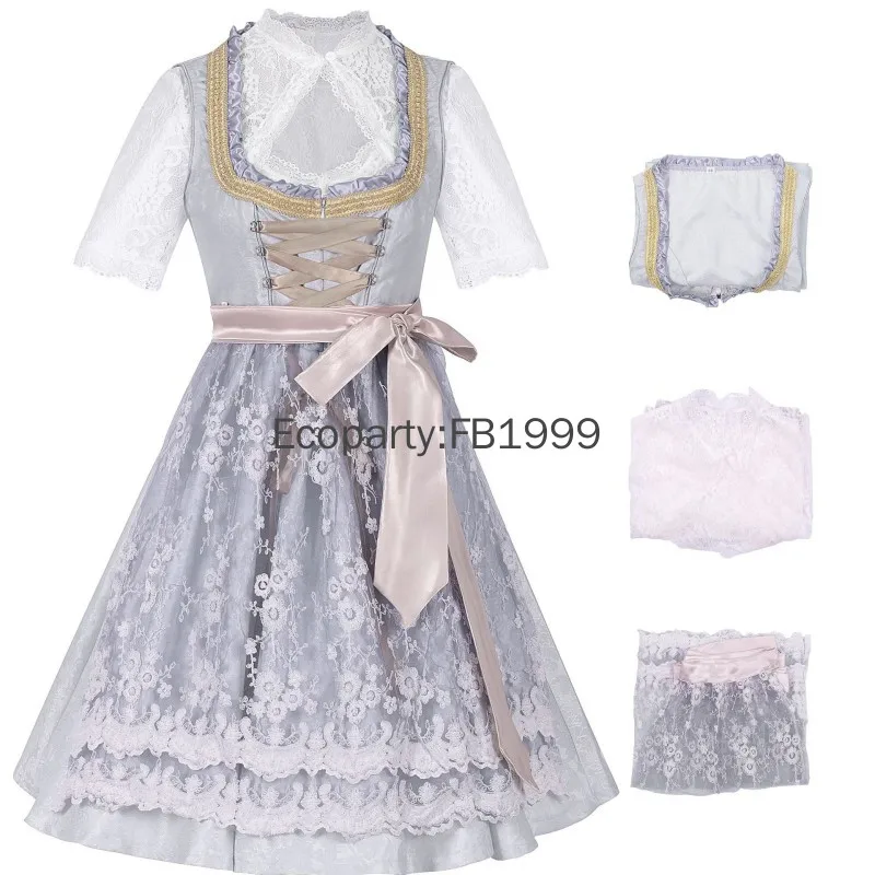 

New Women Oktoberfest Costume Traditional Bavarian Lace Short Sleeve Dirndl Dress With Apron Germany Beer Girls Cosplay Clothing