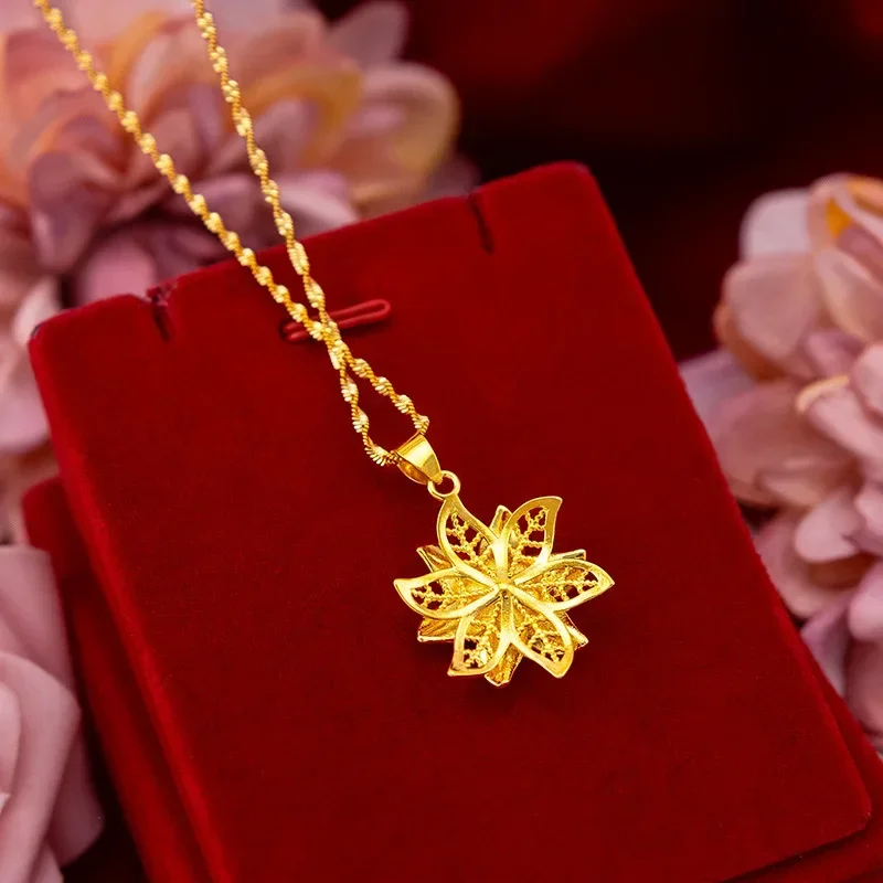 

9999 Real Gold 24K Fashion Fine Beautiful Woman Bauhinia Flower Pendant, Pendant Gold Flower Necklace Jewelry
