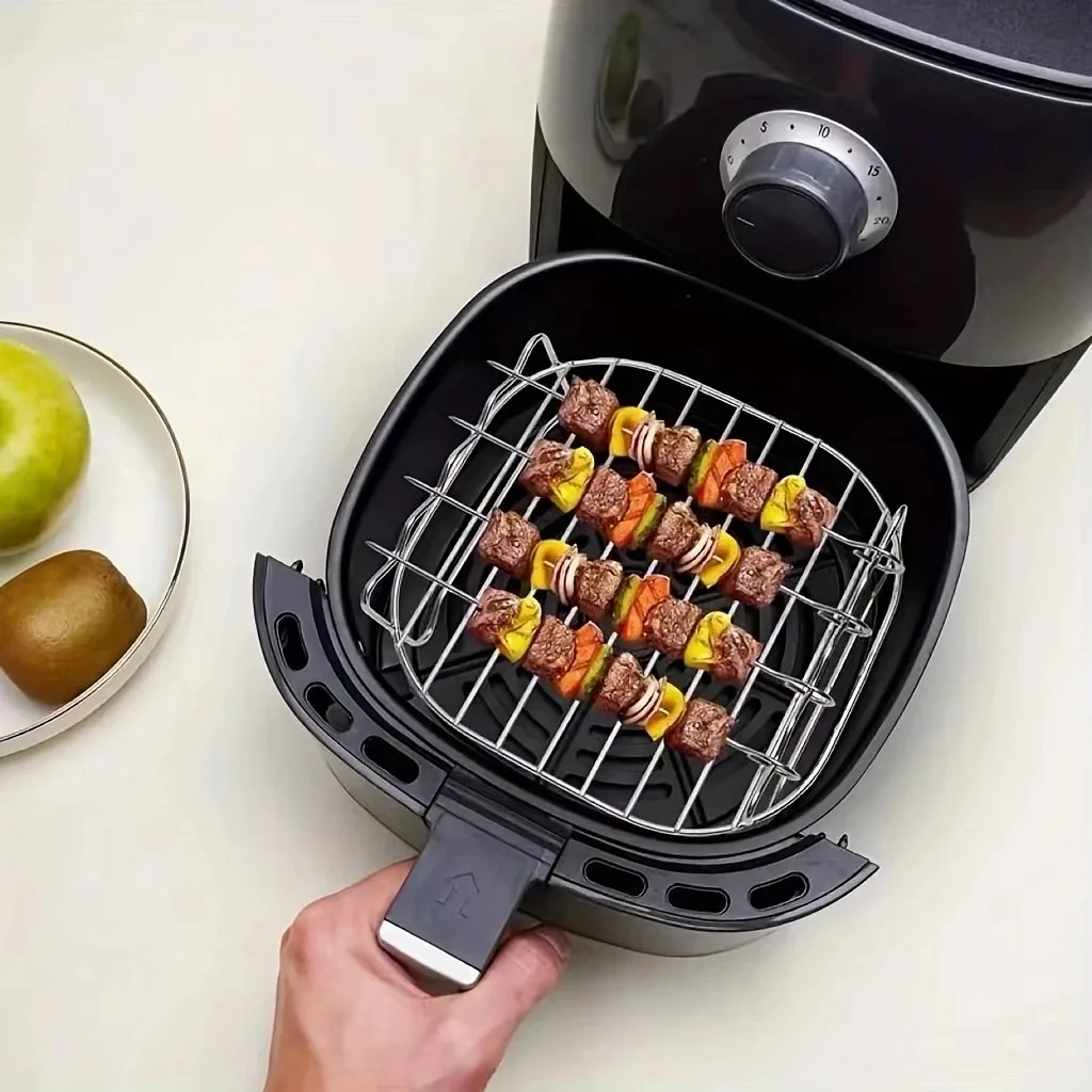 Conjunto de 1 Suporte de Aço Inoxidável para Fritadeira a Ar com 4 Grelhadores para Carne, Acessórios para Fritadeira a Ar, Suporte de Cozimento para Cozinha