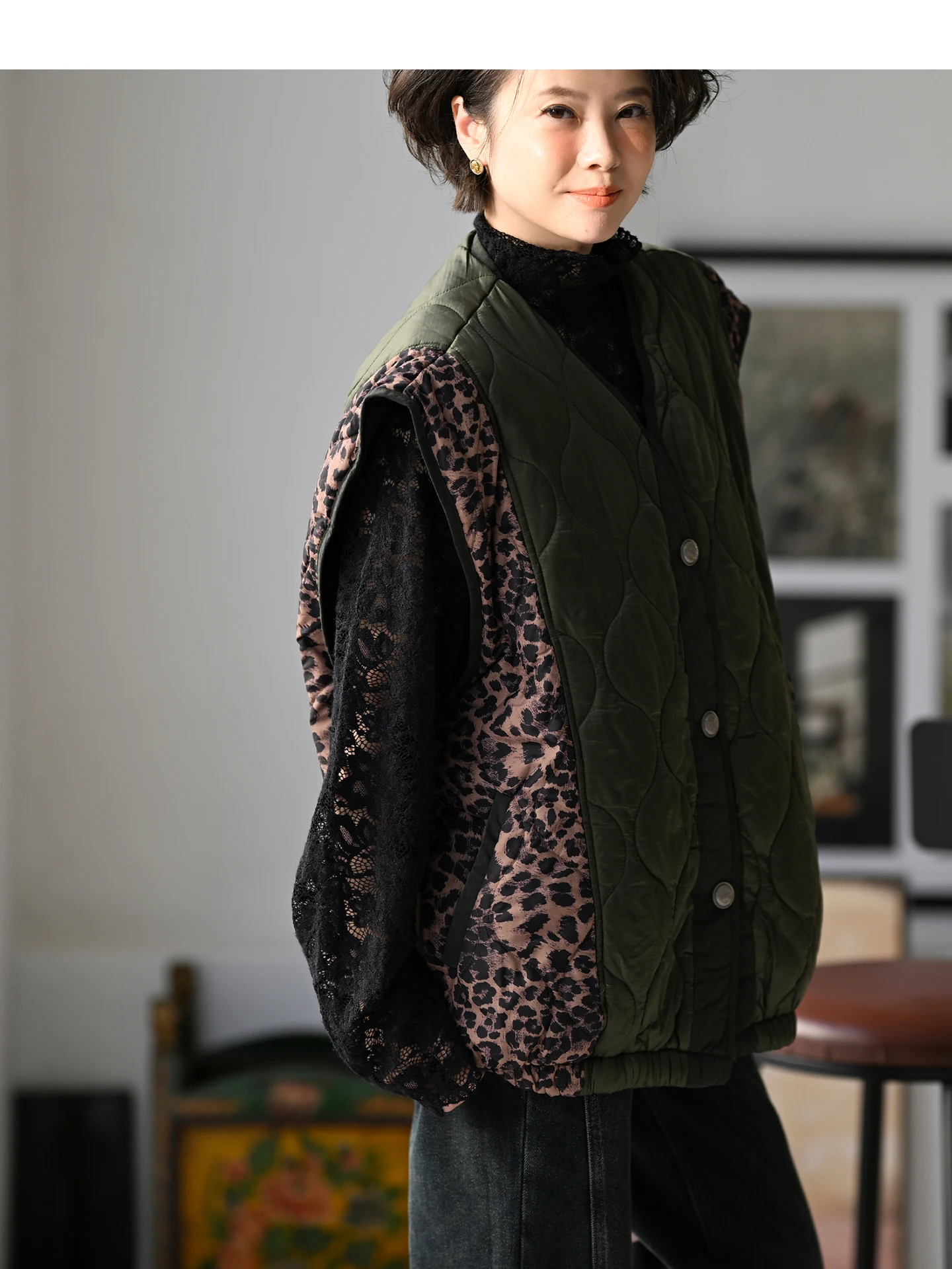 

Женский утепленный жилет свободного кроя с V-образным вырезом, леопардовым принтом и лоскутным дизайном, из хлопка, в корейском стиле, для осени и зимы