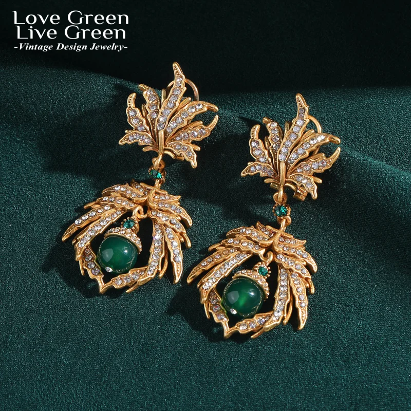 

Vintage Green Glaze Rhineston Drop Earrings For Women Accessories Luxury Gold Color Dubai Jewelry New 2026 Trend Wedding Gifts