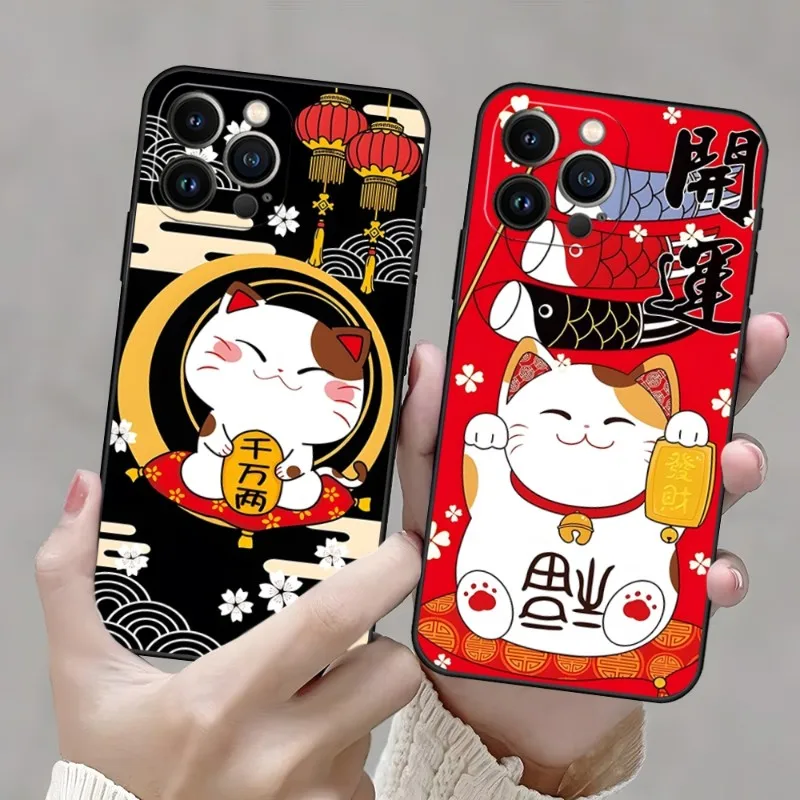 

Maneki Neko Lucky Money Cat Phone Case For Iphone 13ProMax 11 13 14 Pro Xs Max Mini Xr X 7 8 6 6s Plus Shell Coque