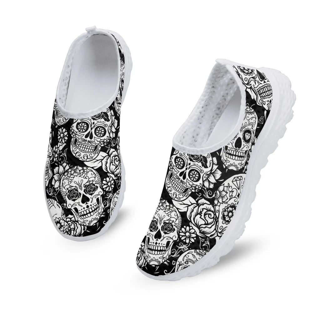 INSTANTARTS Breathable Woman Sneaker Flats Shoes Sugar Skull Print Summer Slip on Ladies Light Loafers Zapatos Mujer Mujer Pisos