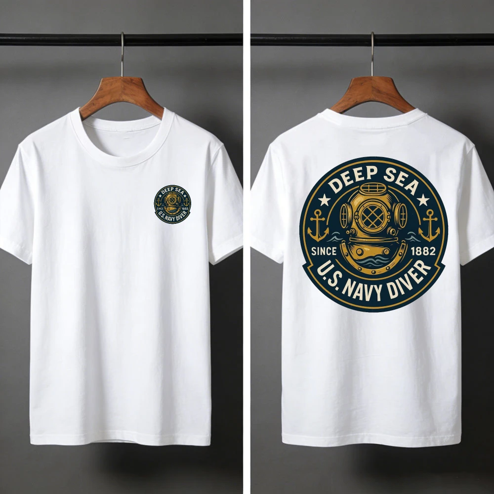 Deep Sea Diver Emblem Sommer-T-Shirt für Herren im Militärstil, Freizeitkleidung, Strand- und Outdoor-Aktivitäten, Taucherkleidung, Hemden – Detail 3