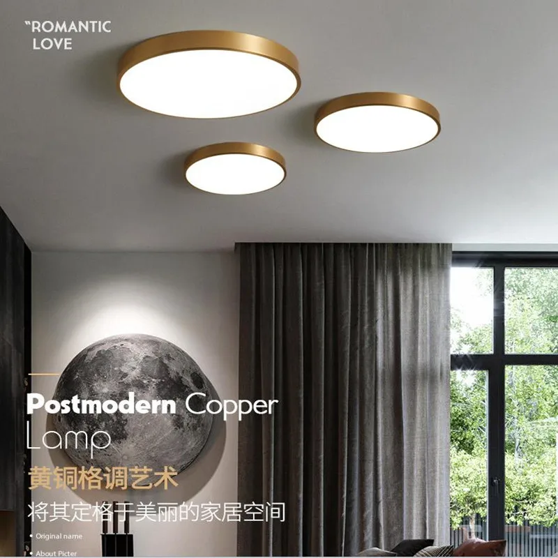 

Modern Simple Round Bedroom Lamp Ultra Thin Led All Copper