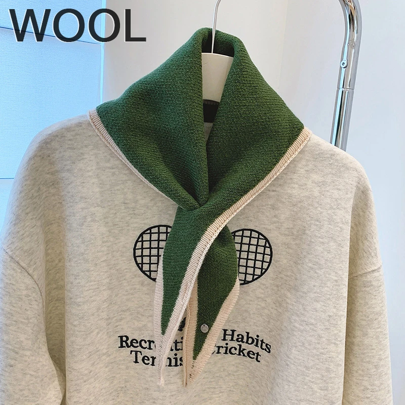 

British Korean Triangle Scarf Niche Wool Triangle Scarf Women Head Scarf Knitted Scarf Multi-Functional Warm Knitted Scarf