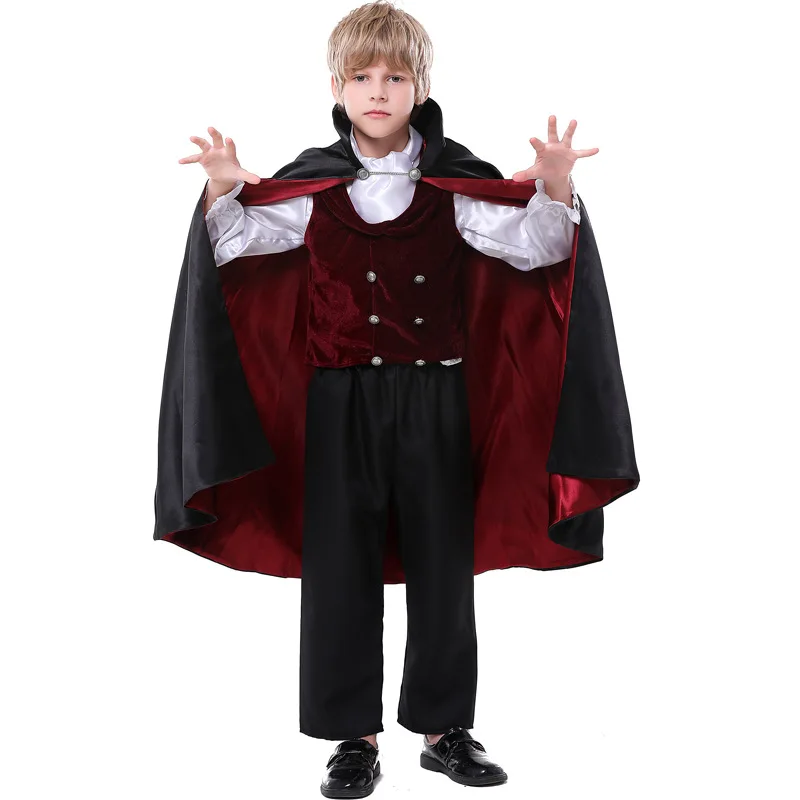 Dracula Cosplay Traje para Crianças, Vampiro Traje para Meninos, Halloween, Preço de fábrica