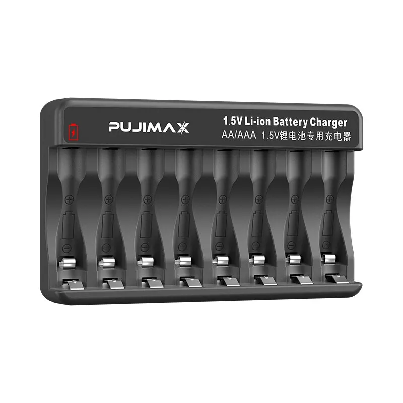 PUJIMAX New AA 1.5V Lithium Battery Charger 8 Slots LED Fast Charger with Charging Cable Charger Station for Rechargeable Li-ion