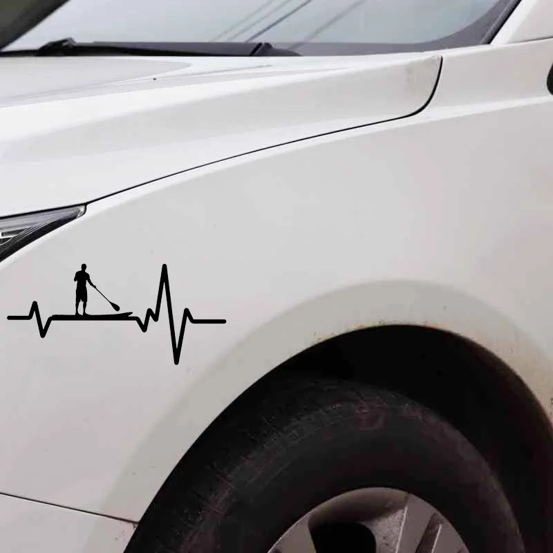 N516# Car Sticker Paddle Board SUP Stand Up Guy Heartbeat Vinyl Stickers Car Accessories Pegatinas Para Coche