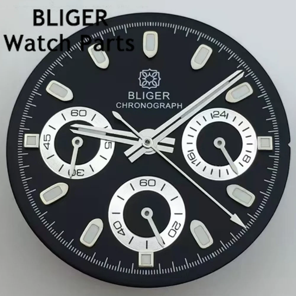 BLIGER 30mm VK63 Quartz Watch Dial Black White Blue Gray Dial With Hands Set Green Luminous Fit VK63 Quartz Movement