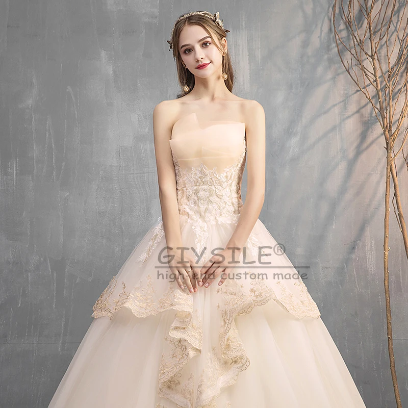 GIYSILE Customized Exquisite French A Line Wedding Dresses Luxury 2025 Tiered Ruffles Strapless Sweep Train Bridal Gown Vestidos