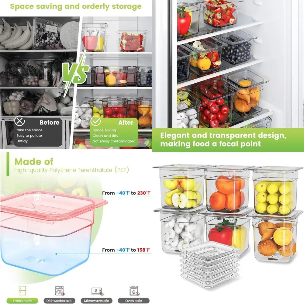 

Набор из 6 прозрачных контейнеров для хранения продуктов из поликарбоната с крышками для ресторанов, идеально подходит для фруктов, овощей и M