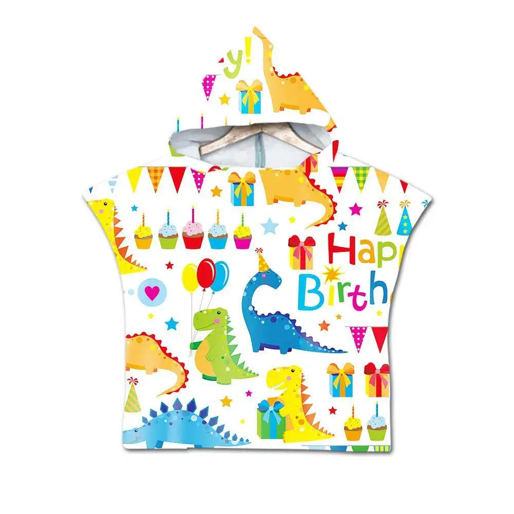 Cartoon Kids Hooded Bath Towel Soft Absorbent Beach Towel with Printed Cape Design for Children