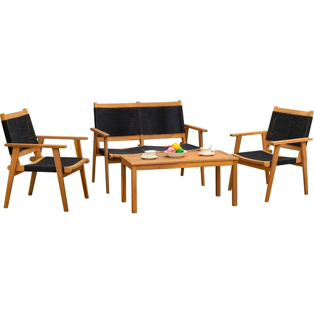 

4-Piece Acacia Patio Furniture Set with Woven Rope Chairs and Table for Outdoor Spaces