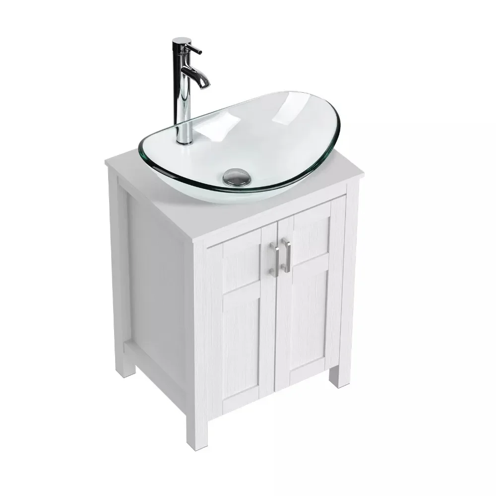 

Modern Bathroom 24" Wood Vanity Cabinet Storage Counter-top Vessel Sink Pop Up Combo