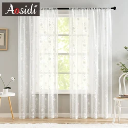 Foral Tulle Sheer Living Room Curtains Bedroom Embroidered Voile Curtains Drapes for Kitchen Window Home Decor Hall Door Contina