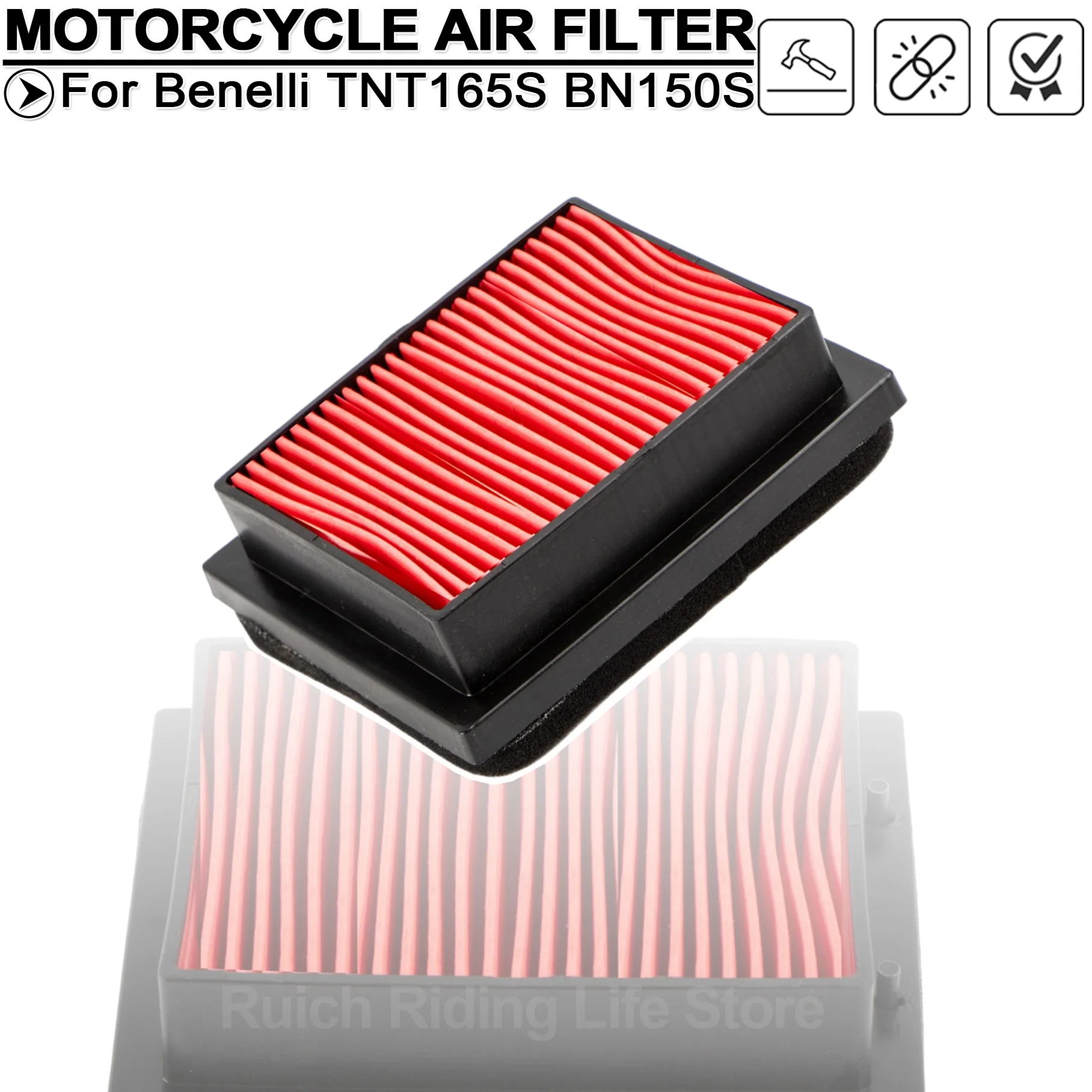 For Benelli TNT165S BN150S 180S 150 High-Flow Air Intake Filter Replacement Spare BJ150S BJ150‑31 Motorcycle Engine Accessories