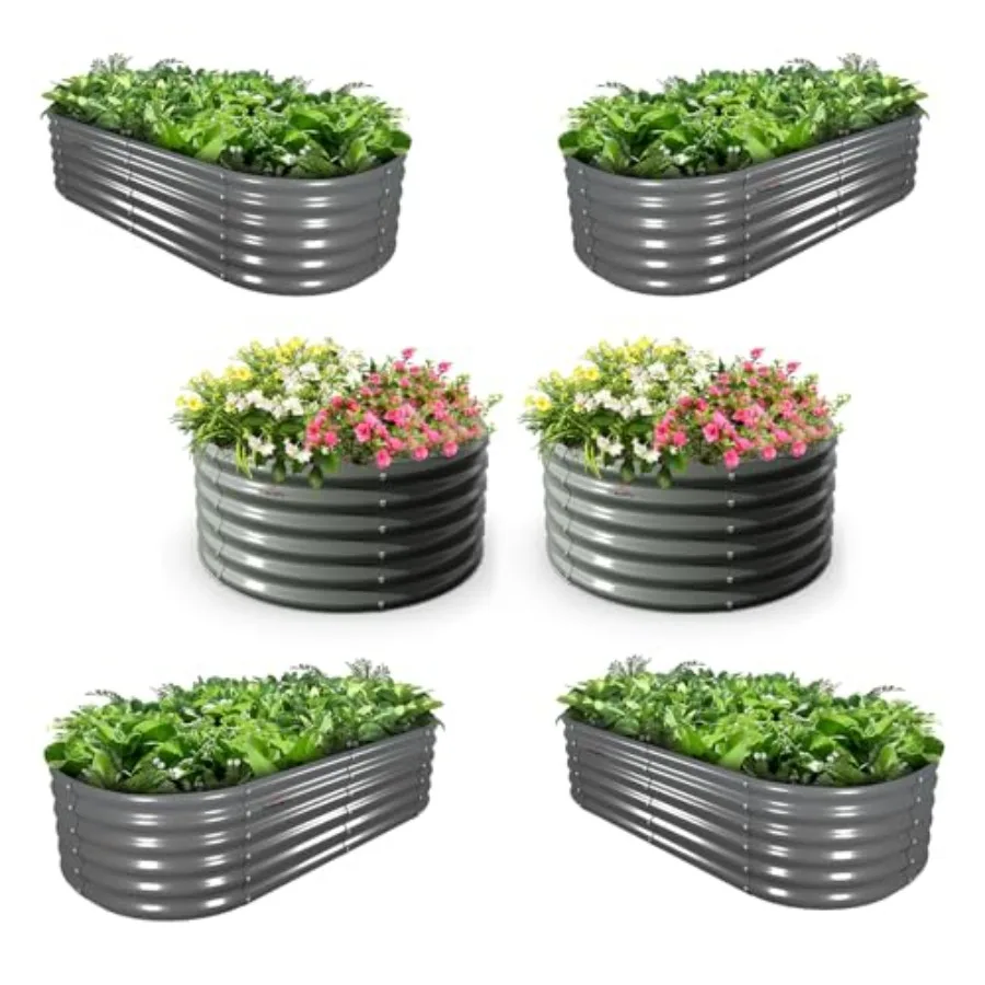 

Набор из 6 оцинкованных приподнятых грядок для сада (4x4x1.5 футов, 6x2x1.5 футов) для выращивания овощей, цветов и трав, цвет кварцевый серый