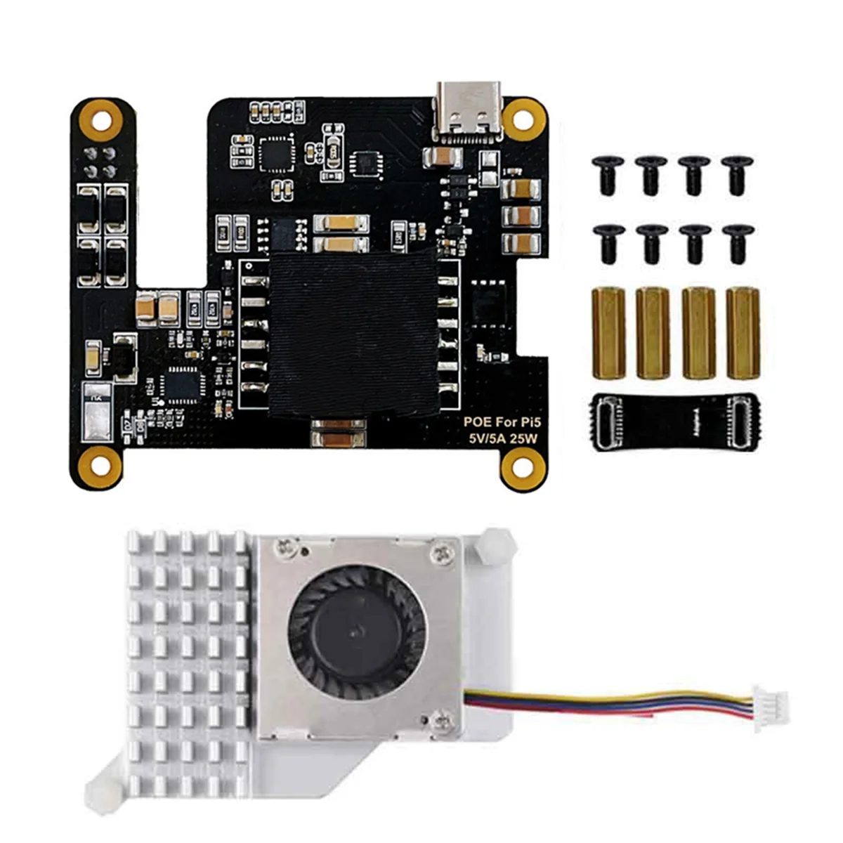 

For Raspberry Pi 5 POE with PD Trigger Activation and Cooler Type C Power over Ethernet 802.3af Network Standard