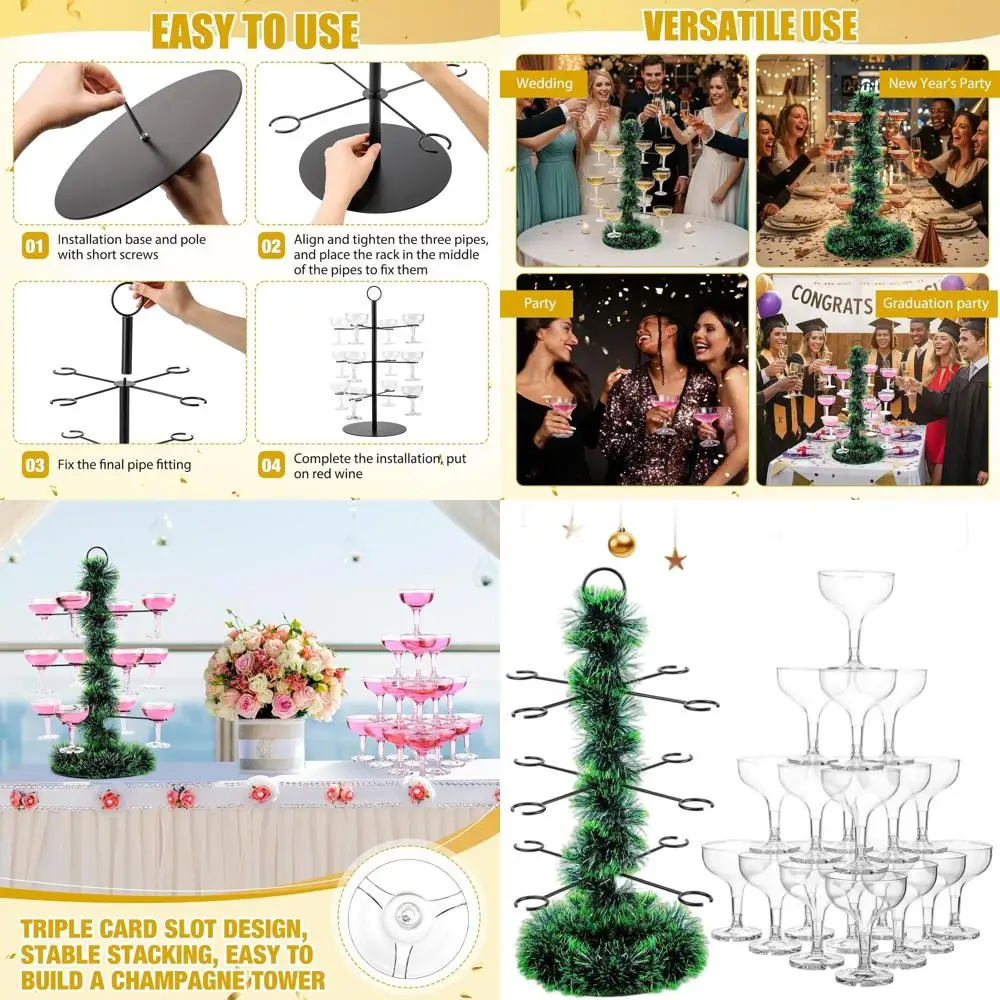 

3-х уровневая подставка для рождественских напитков с гирляндой, 30 чашек для свадеб и вечеринок (темно-зеленый)