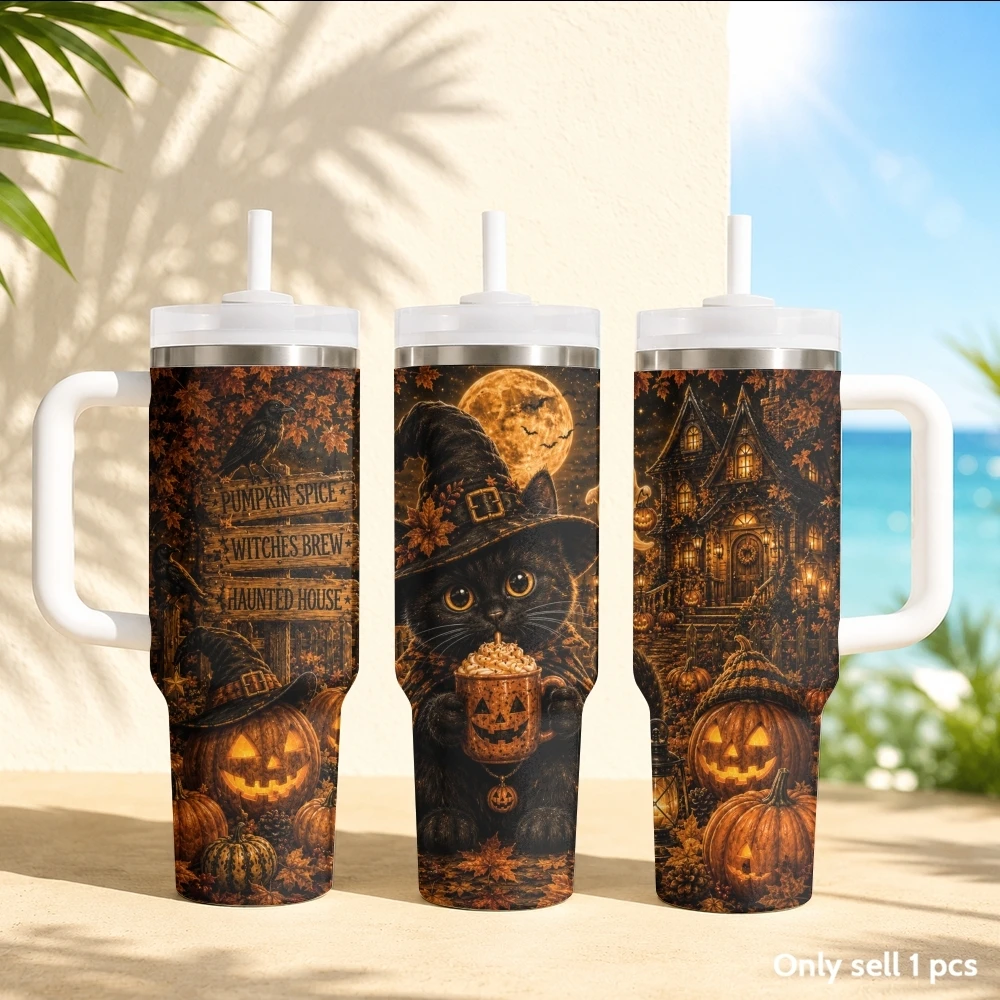 Cute little cow ghost Vacuum Flasks 40oz Stainless Steel Insulated Tumbler with Handle & Straw Leakproof Travel Mug