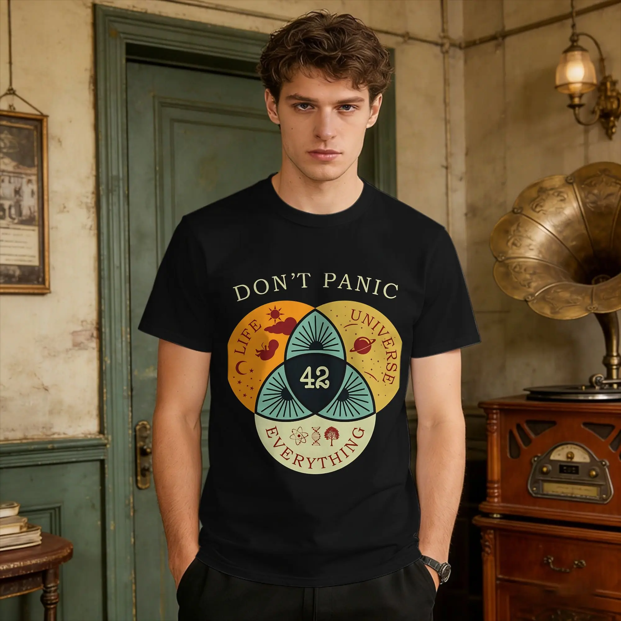 Men The Universe, And Everything 42 Gift T Shirts Don'T Panic Pure Cotton Clothes Summer Short Sleeve T Shirt Crewneck Tshirt