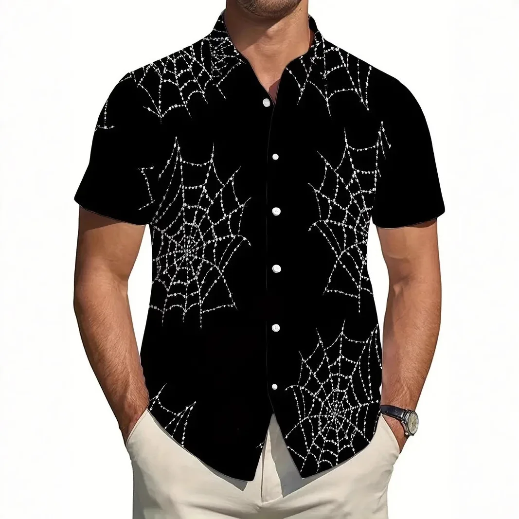 Summer New Casual Versatile Fashion Trend Printed Men's Short Sleeved Collar Shirt
