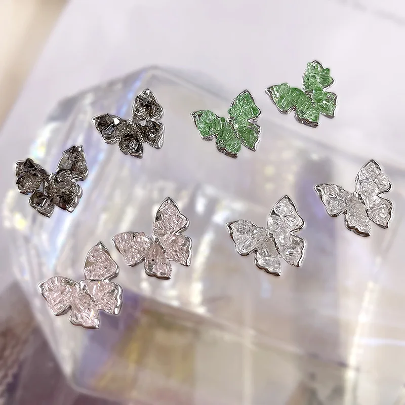 10pcs/Bag New Luxury Style Fall Pink Alloy Crushed Stone Butterfly Nail Art Charms Decorations Crystal Crushed Stone Bulk Supply