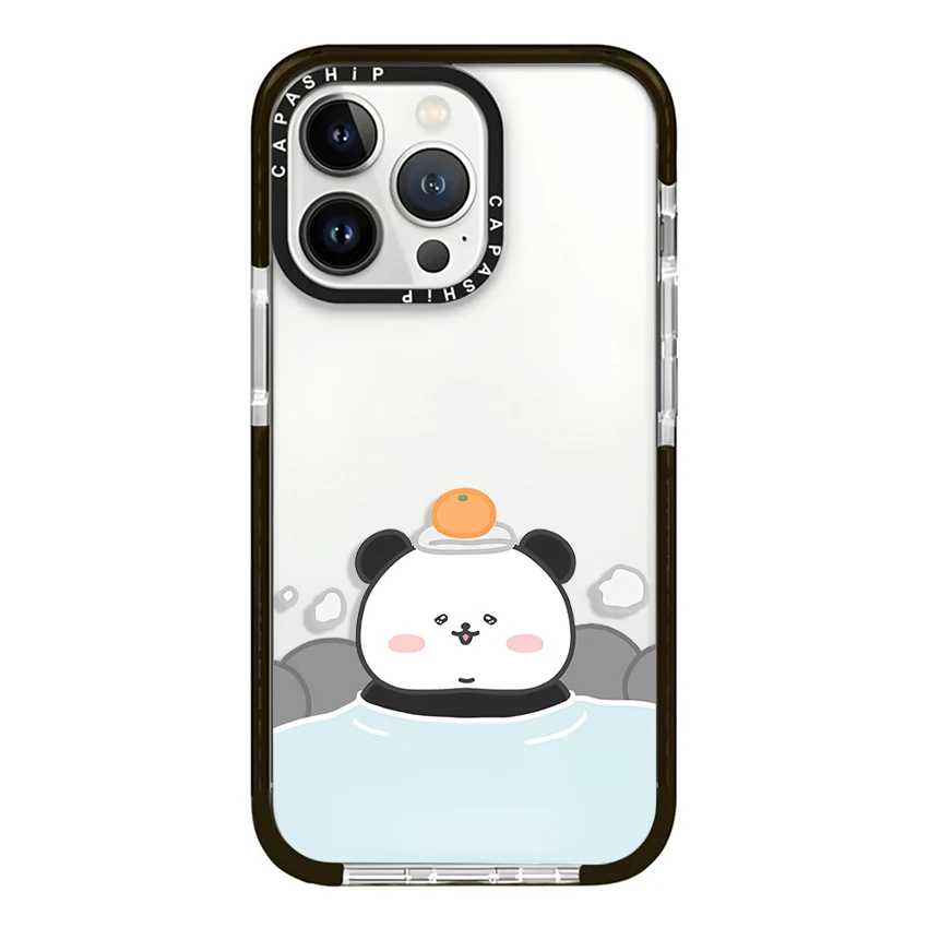 Cute Love Panda Soaking Hot Spring Case For iPhone 16 15 14 13 12 11 Pro X XS XR Max 7 8 Plus SE Soft TPU Shockproof Back Cover