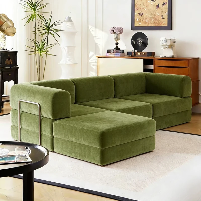 Vacuum compression medieval style flocking cover sofa module foldable double-purpose tofu block sofa bed for living room