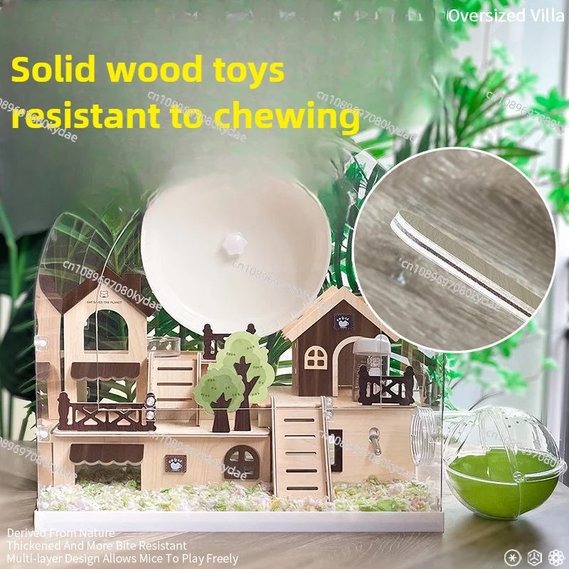 ‌Hamster Mansion for Syrian Chew-Proof Acrylic Tank with 360° View 2-Tier Foldable Habitat Modular Cage with Exercise Wheel view 3
