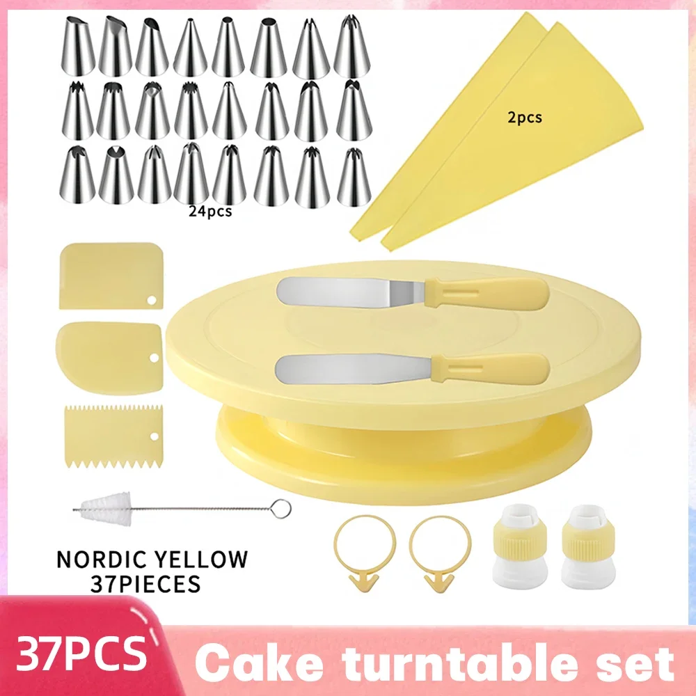 37PCS Piping Nozzles Set Cake Turntable Stainless Steel Icing Nozzle Cream Piping Tips For Dessert Cake Cup Kitchen Accessories