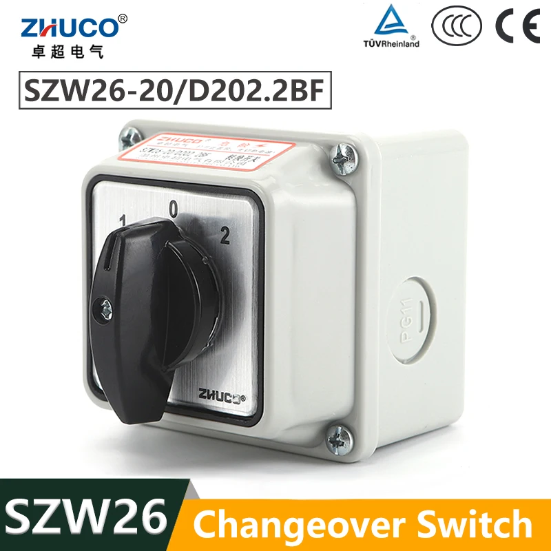 

ZHUCO SZW26/LW26-20 D202.2 20A 3 позиции цепи 2 pole селектор переключение поворотный переключатель Cam с Водонепроницаемый и пылеотталкивающие часы запечатанной коробке