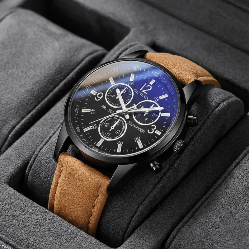 

Men's Watch Simple Fashion Turntable Trendy Leather Watches Strap Black Male Fashion Wristwatches Quartz Clock Gift montre homme
