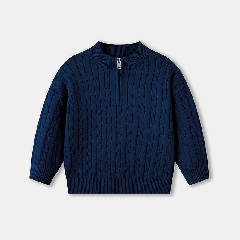 UNITIM Herbst 2-12 Jahre Kinder Jungen Pullover mit Stehkragen, Kinder Jungen Zopfmuster Pullover, einfache Langarm-Oberteile für Kleinkinder und Babys – Detail 10