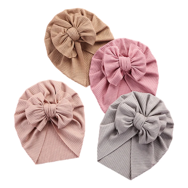 Accessories for Baby Girl Soft Cotton Baby Turban Hat Elastic Infant Cap Baby Bows Newborn Beanies Headwraps for Toddler