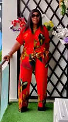 2 Piece African Clothes for Women Summer Fashion Casual African Short Sleeve Print Top Long Pants Matching Sets Outfits 2025