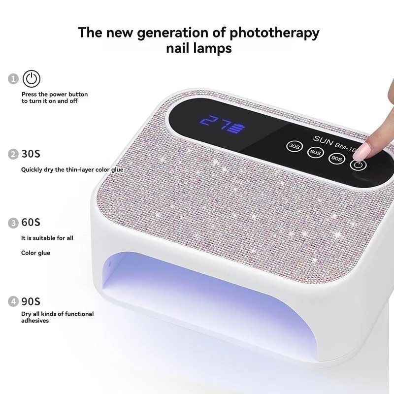 UV LED Rechargeable Nail Lamp 128W With LCD Screen 3 Timer Settings For Manicure Nail Art Tool US Plug