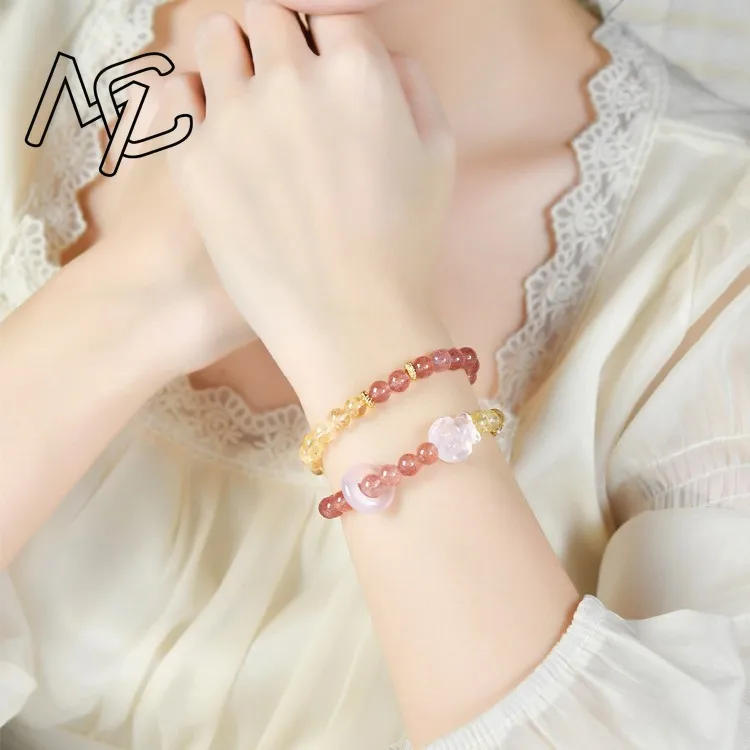 Natural Real Strawberry Crystal Yellow Crystal Fox Bracelets Amulet Jewelry Bangle Talismans Vintage Accessories Carved Gifts view 2