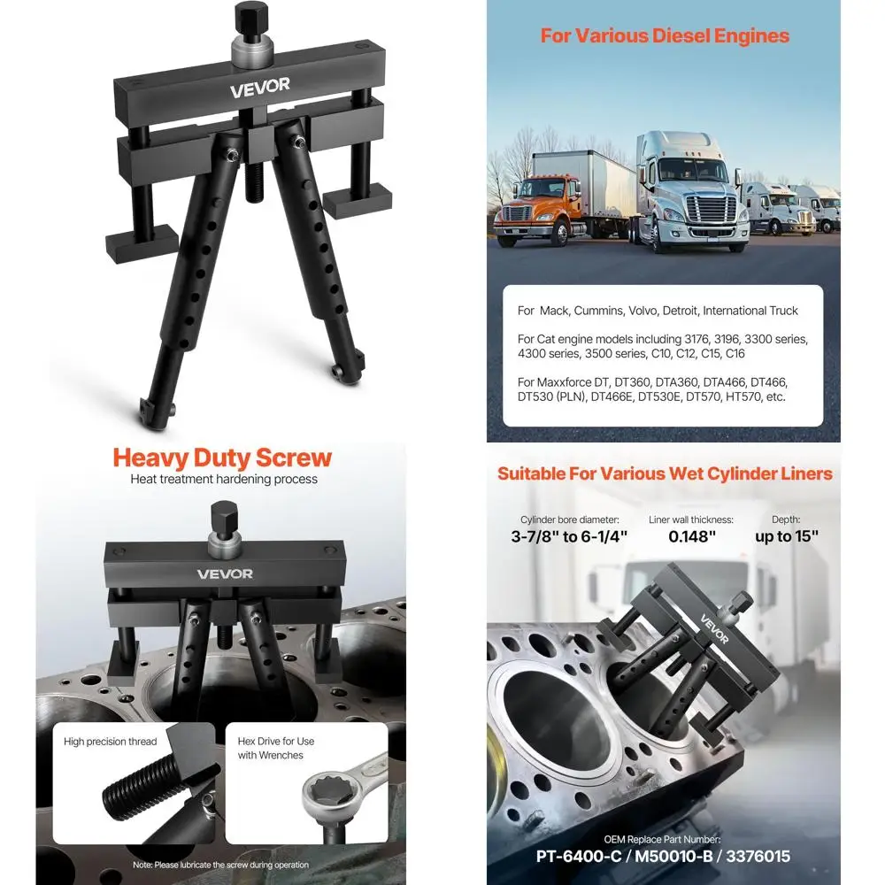 

Универсальный съемник гильзы VEVOR в сборе, используемый для Mack Cummins Cat on Wet Liner от 3-7/8 дюймов до 6-1/4 дюйма, дизельный En